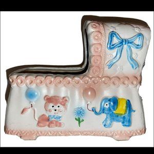 Relpo Ceramic Musical Baby Bassinet Planter Rock A Bye Baby 6506 Japan Vintage